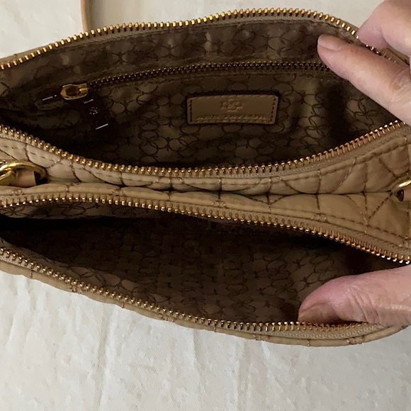 New Ann Taylor Quilted Fabric Crossbody Twinset Bag Tan Taupe - Picture 6 of 7